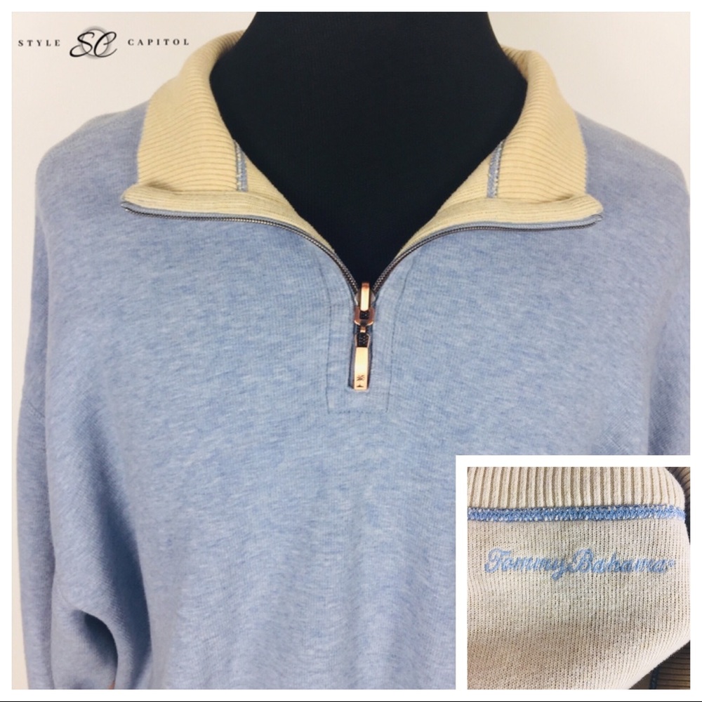 Tommy Bahama Men's Gray Orange Half Zip Sweater XL